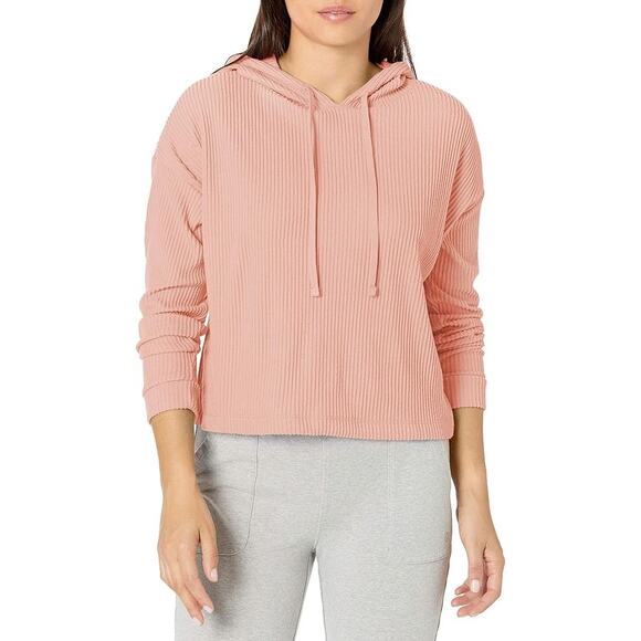 NWT: Danskin Women's Pink Rib Knit Crop Pullover Hoodie Large‎ (J394) - Picture 1 of 8